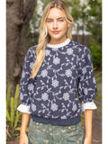 Ronnie Solid Ruffle Floral Embroidered Top