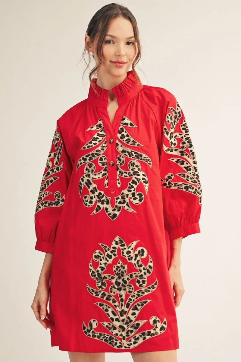 Leona Baroque Floral Applique Shift Dress