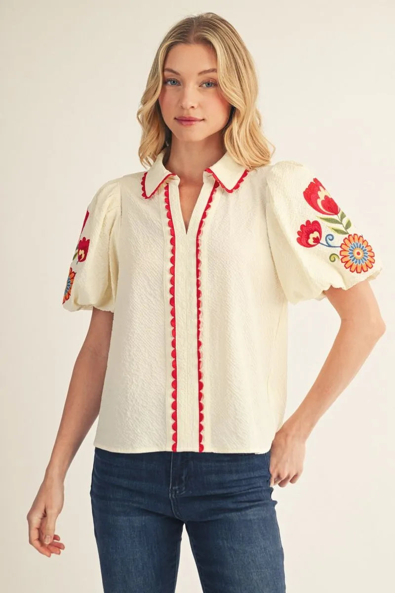 Betsy Embroidered Sleeve Top