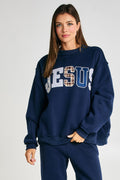 Jesus Embroidered Patch Work Mock Neck Sweatshirt