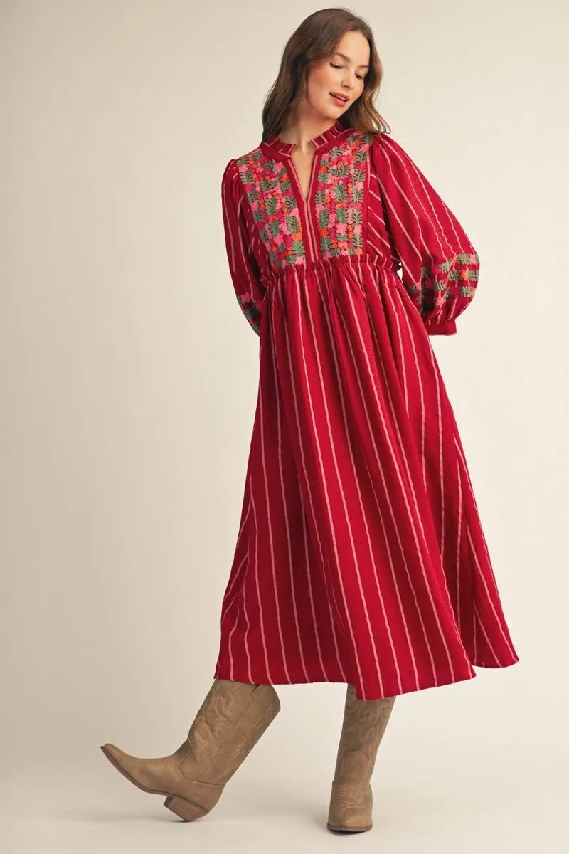 Elsbeth Stripe Peasant Midi Dress
