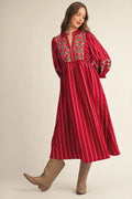 Elsbeth Stripe Peasant Midi Dress