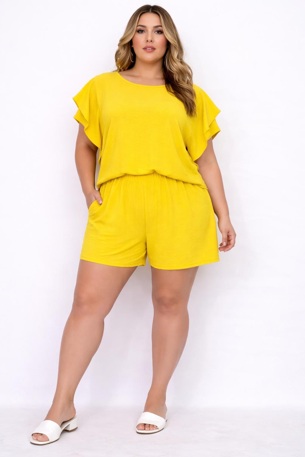 Curvy Cher Ruffle Sleeve Matching Short Set
