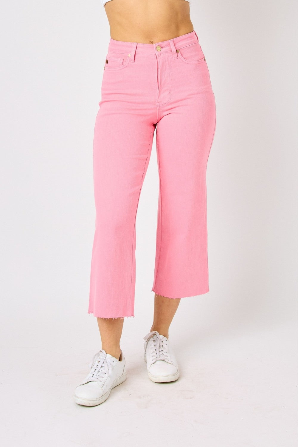 Curvy Judy Blue Pretty In Pink Tummy Control Crop Wide Pants
