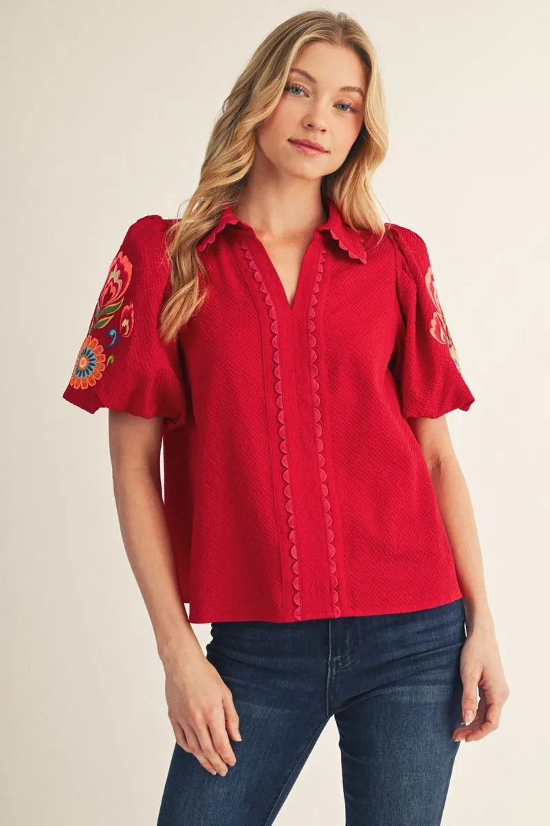 Chappell Embroidered V Neck Top