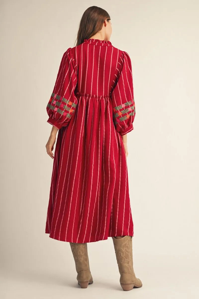 Elsbeth Stripe Peasant Midi Dress