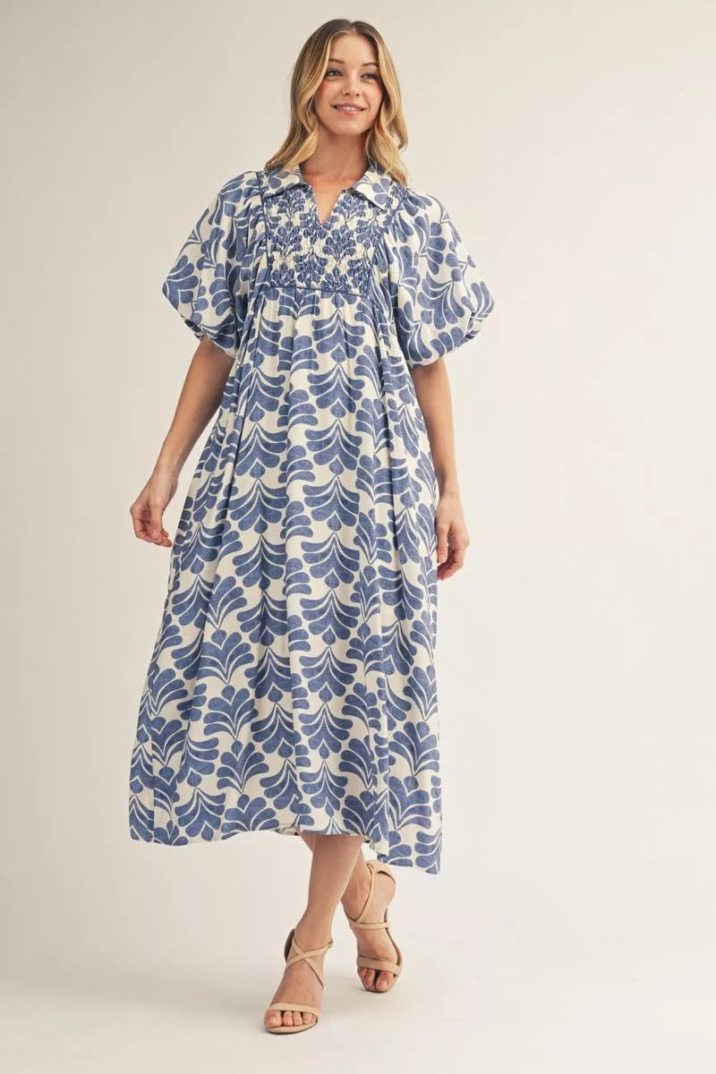 Curvy Darcey Boho Floral Smocked Midi Dress