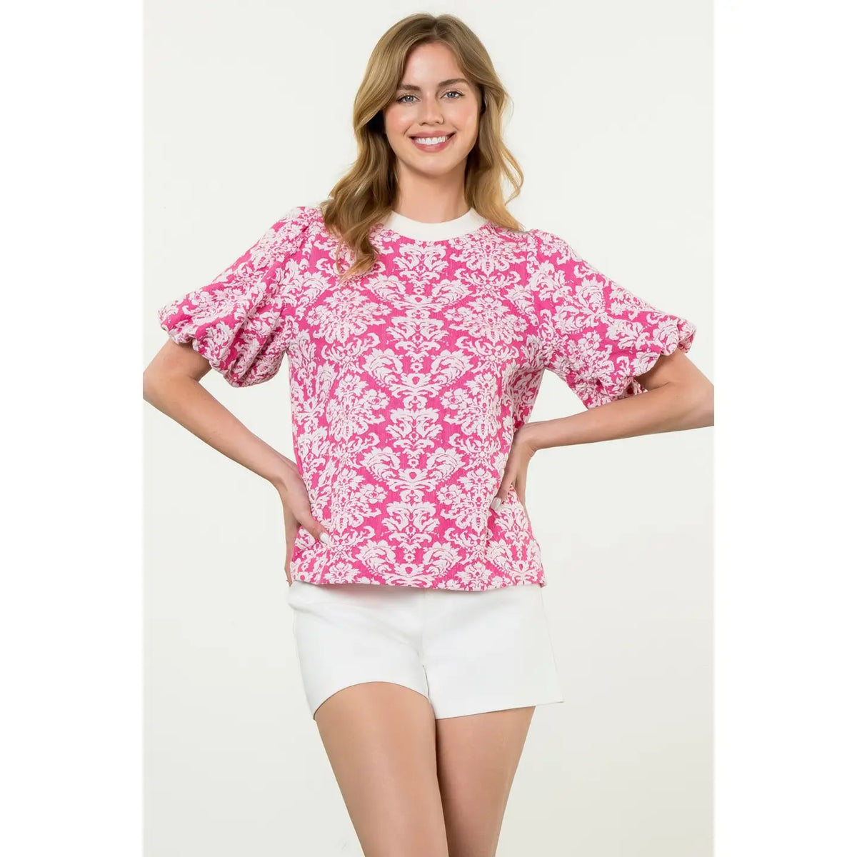 Paige THML Pink Puff Sleeve Textured Top