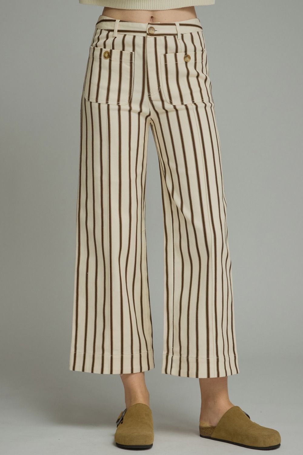 Savy Striped Ankle Length Front Pocket Pants