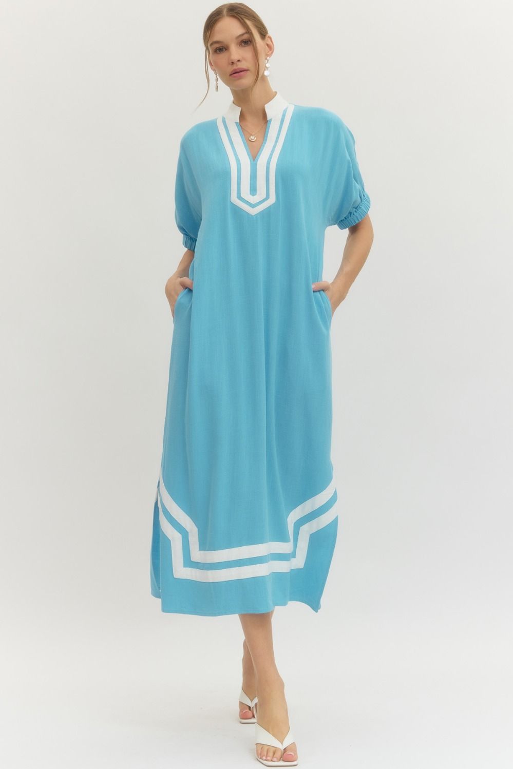 Rayna Raglan Sleeve Contrast Trim Midi Dress