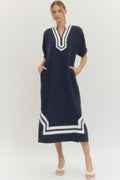 Rayna Raglan Sleeve Contrast Trim Midi Dress
