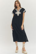 Giana Geo Applique Trim Midi Dress