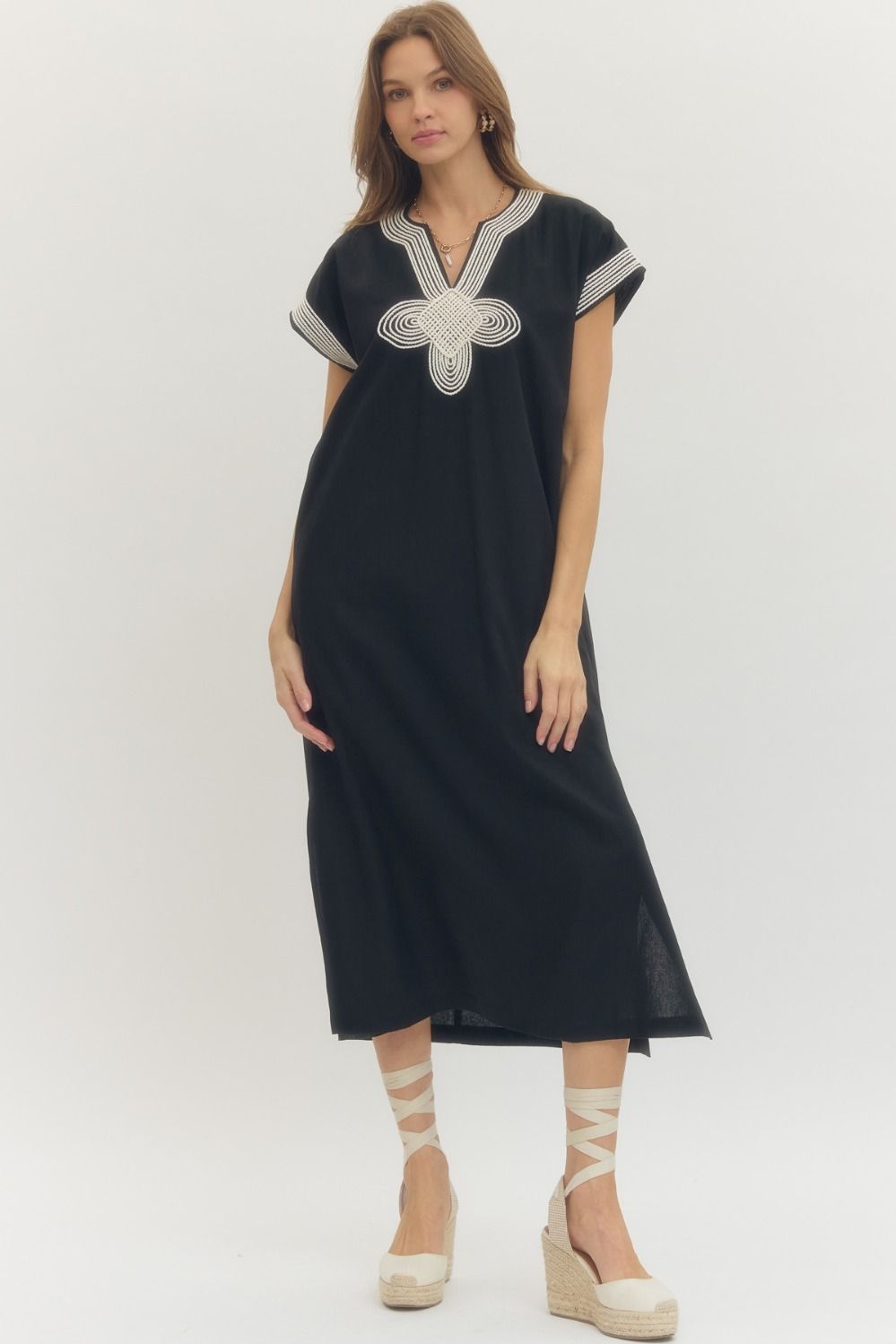 Giana Geo Applique Trim Midi Dress