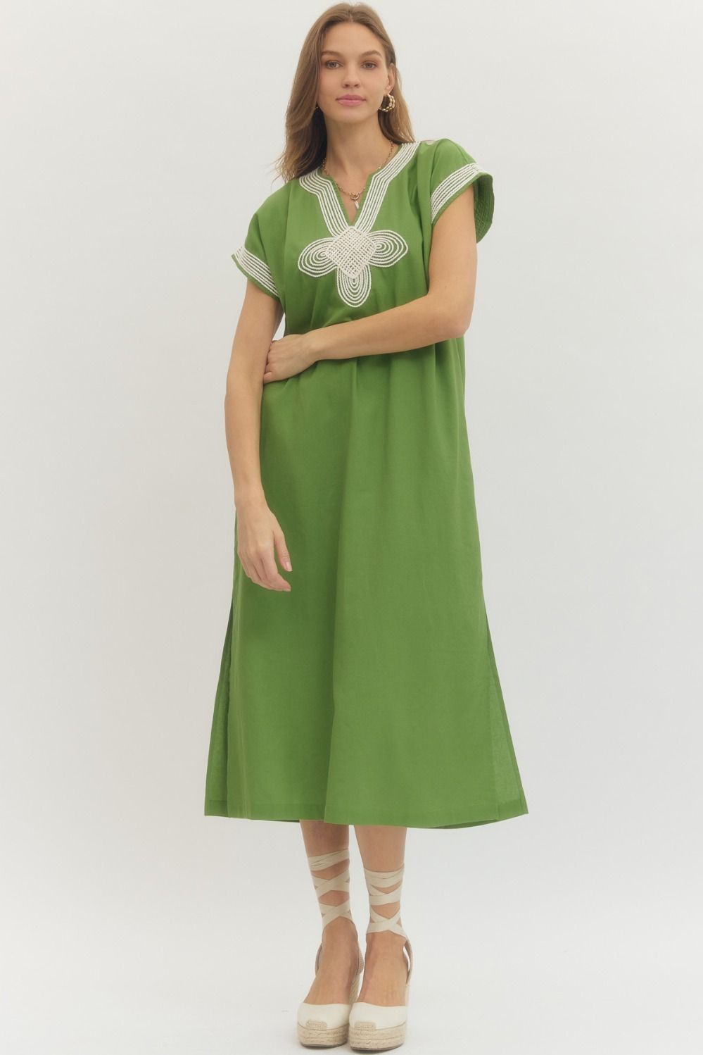 Curvy Giana Geo Applique Trim Midi Dress