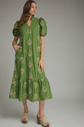 Beth Botanical Embroidered Mid Maxi Dress