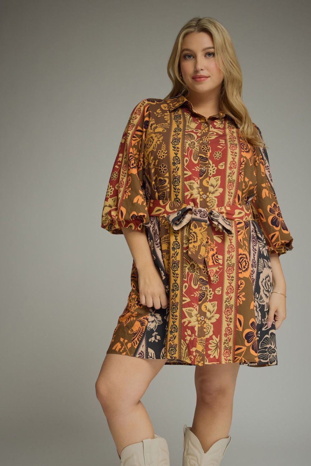 Curvy Sasha Botanical Print Mini Dress