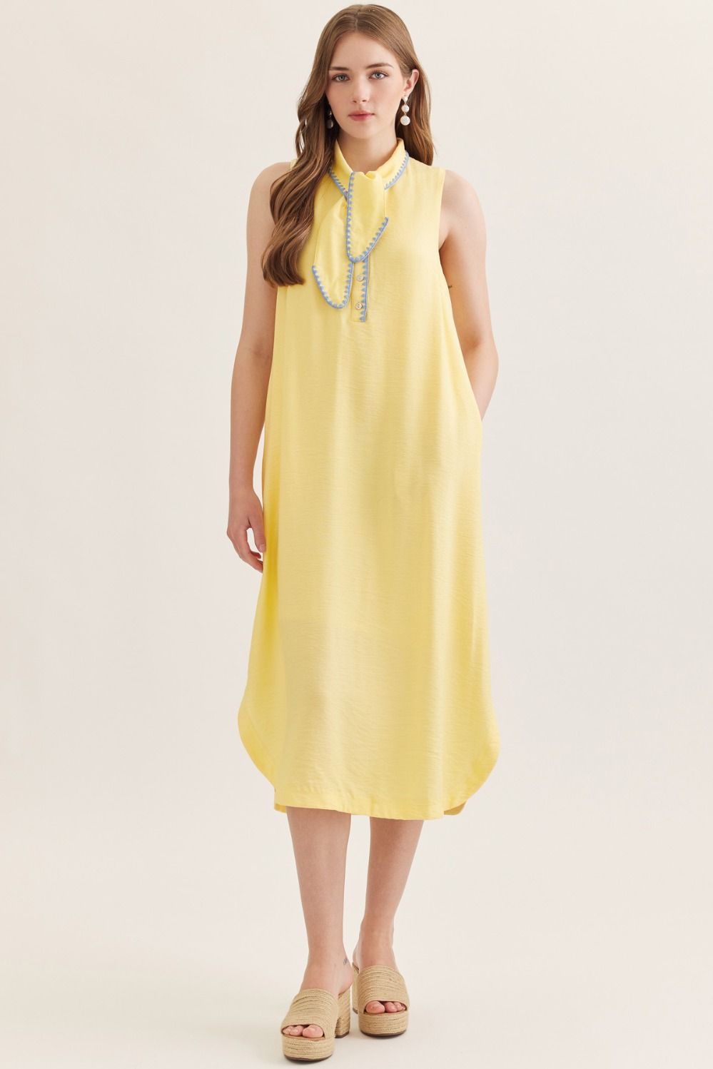 Charolette Scallop Trim Tie Neck Midi Dress
