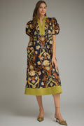 Ciara Floral Mix Contrast Band Midi Dress