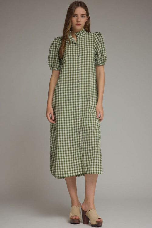 Chloee Gingham High Neck Midi Dress