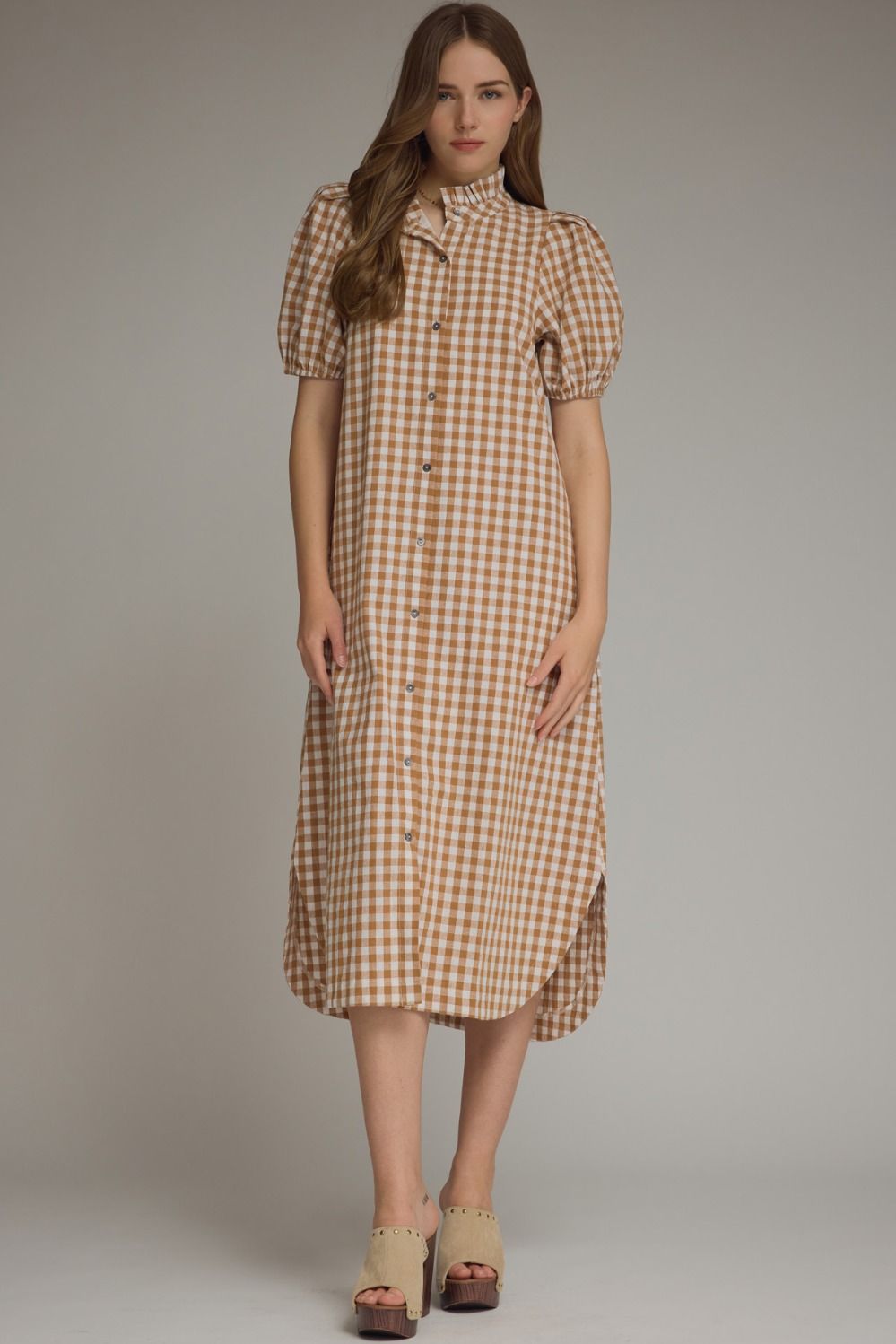 Chloee Gingham High Neck Midi Dress