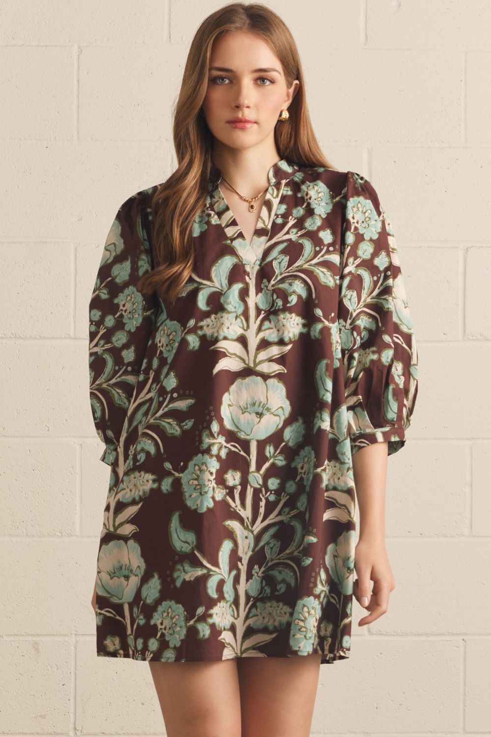 Megan Fall Floral Puff Sleeve Mini Dress