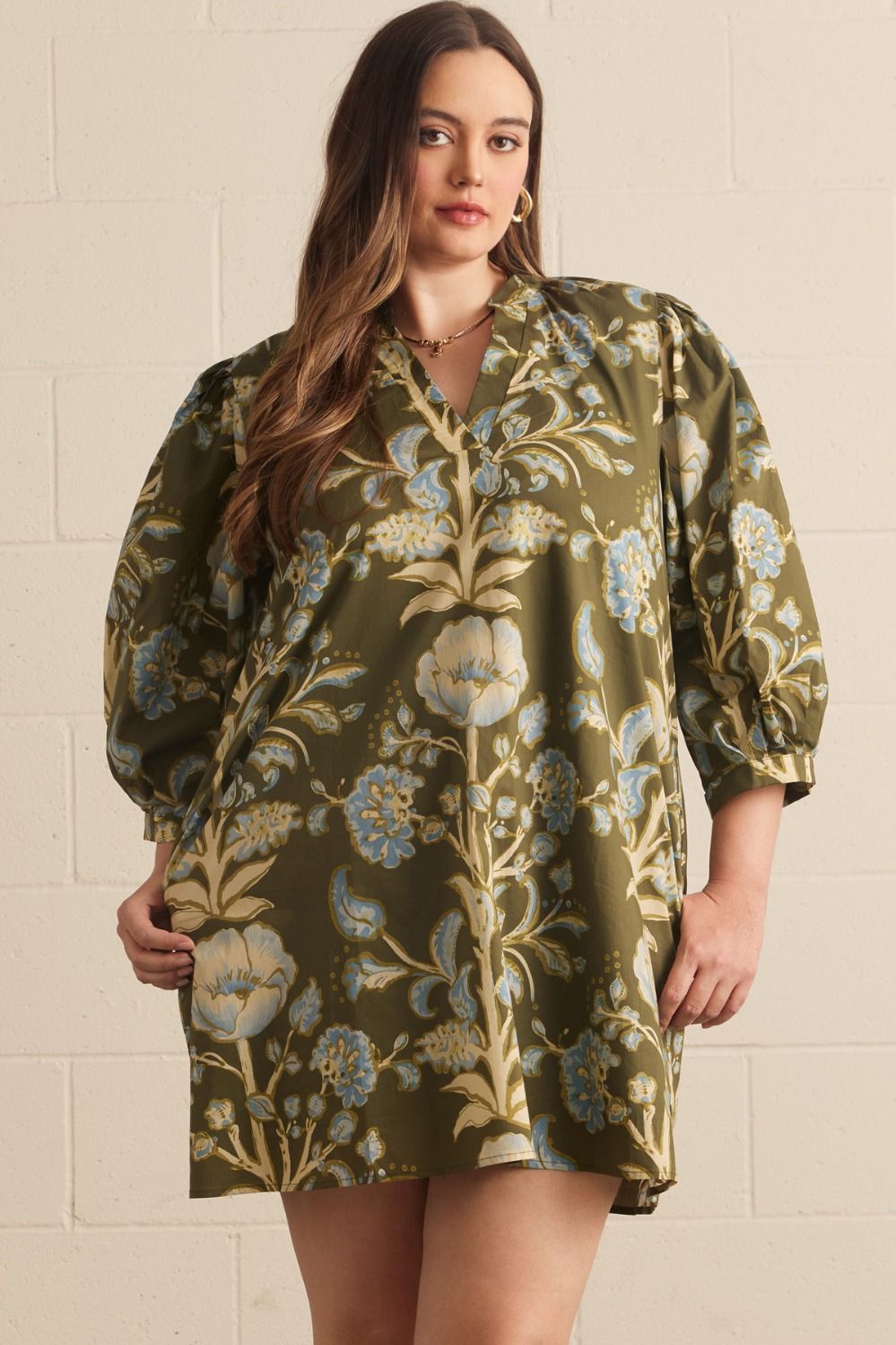 Curvy Megan Fall Floral Puff Sleeve Mini Dress