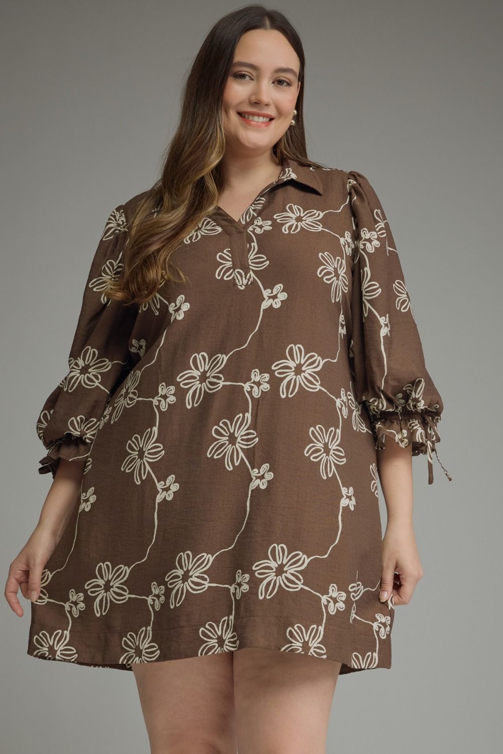 Curvy Brita Brown Floral Mini Dress