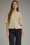 Jana Oatmeal Solid Knit Cardigan Top