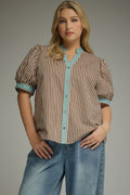 Curvy Julie Striped Puff Sleeve Top