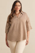 Curvy Gracie Gingham 3/4 Sleeve Length Top