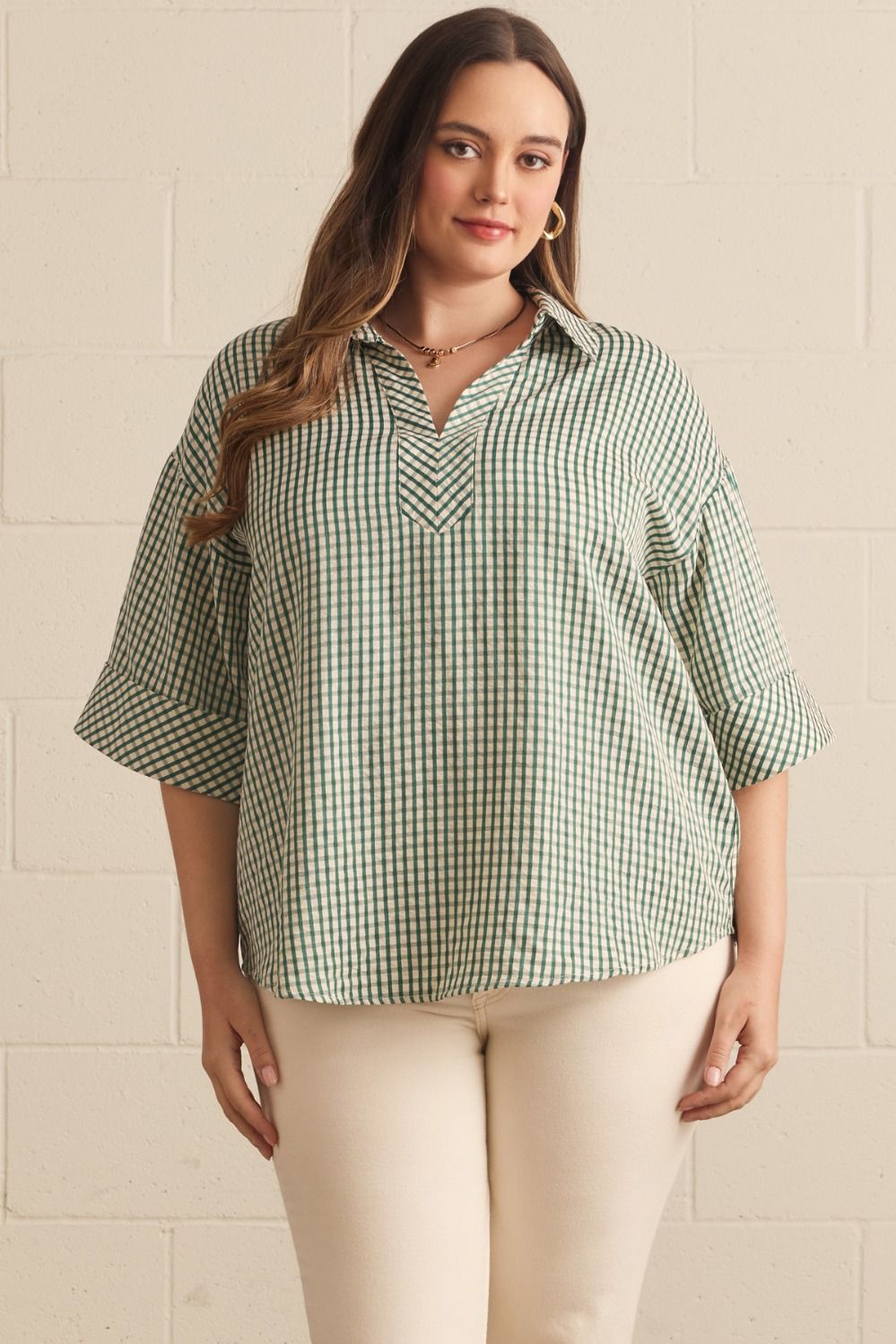 Curvy Gloria Gingham Woven Top