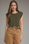 Sandie Solid Sleeveless Knit Scallop Hem Top