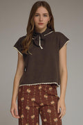 Alisa Brown Knit Scarf Tie Neck Top