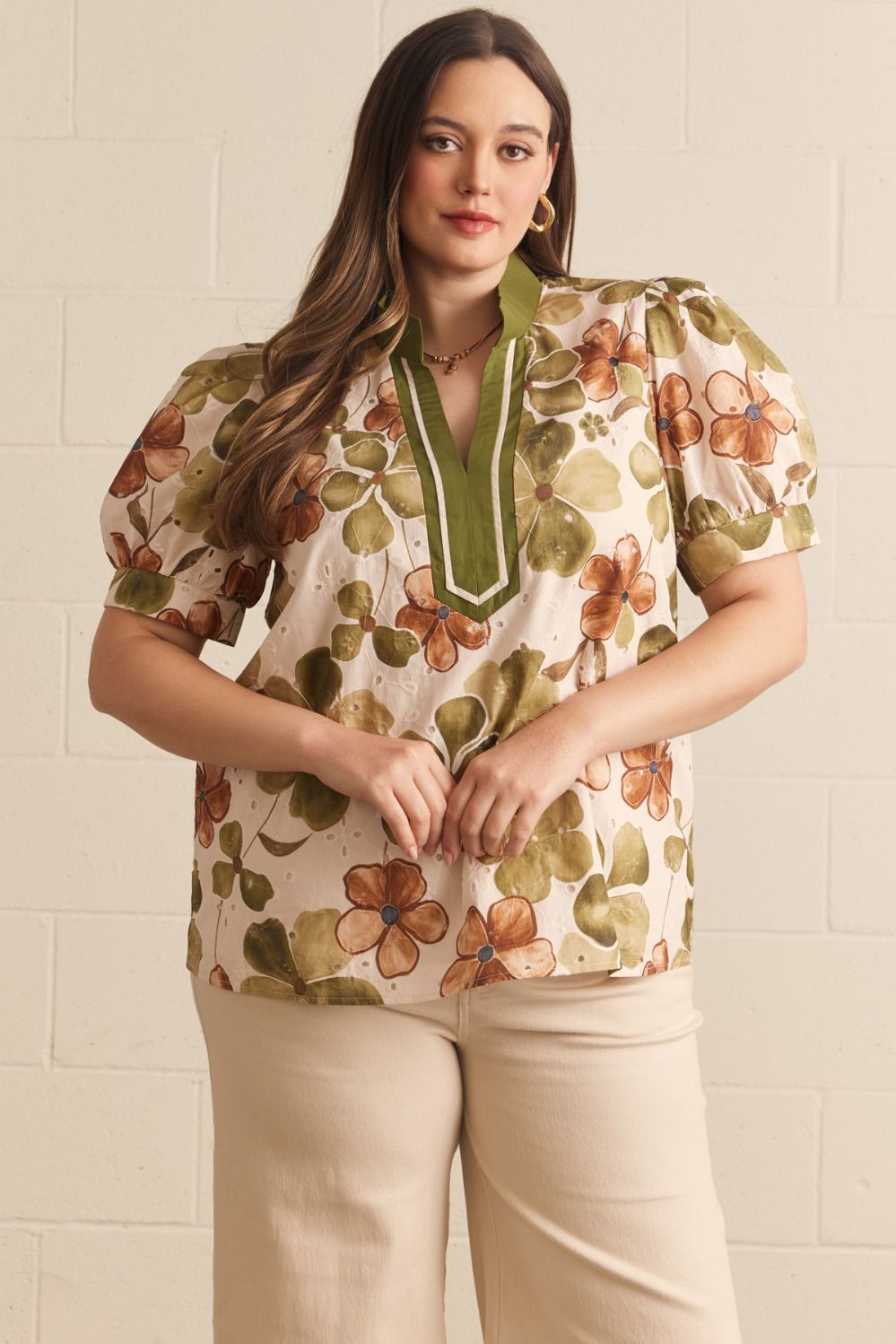 Curvy Faye Floral Puff Sleeve Top