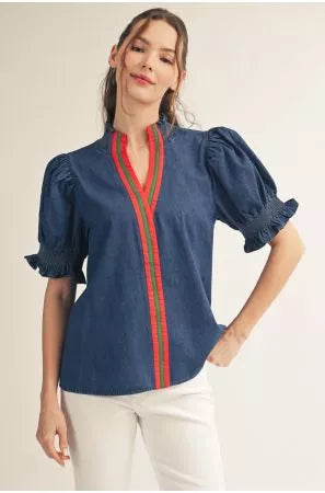 Demi Denim Stripe Accent Top