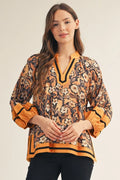 Savy Floral Fall Mixed Print Top