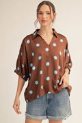Persephone Satin Polka Dot Top Brown