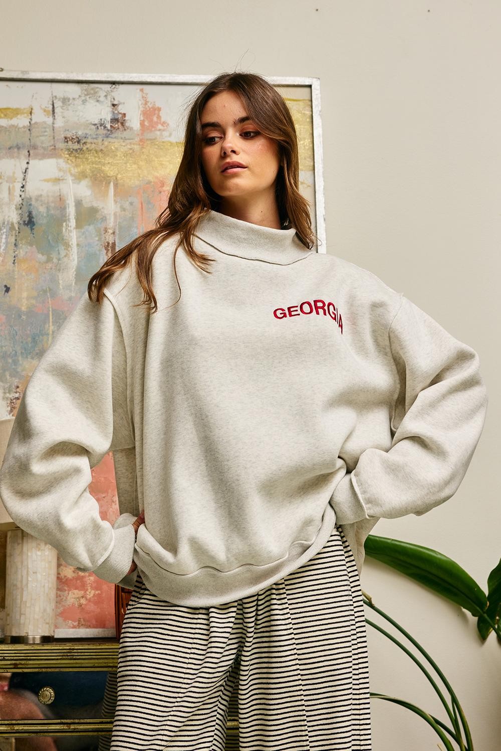 Georgia Emboirdered Chest Mock Neck Sweatshirt