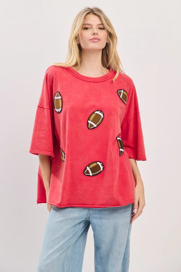 Gameday Vintage Football Patch Oversized Tee