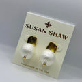 Susan Shaw Handcast Gold Square Earring With Single Cotton Pearl