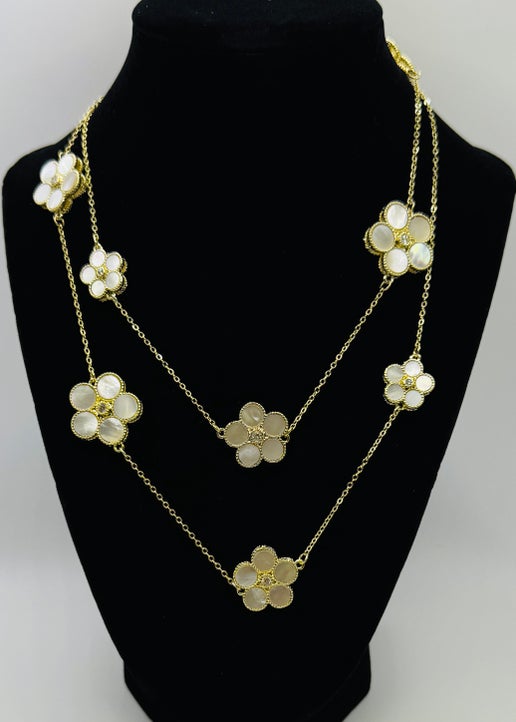 RG Long White Flower Necklace