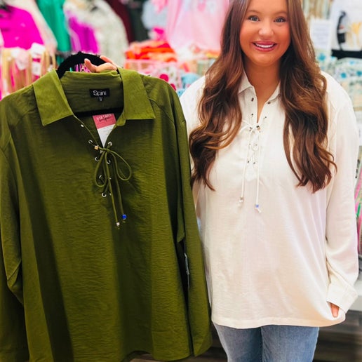 Curvy Boho Front Tie Top - Off White