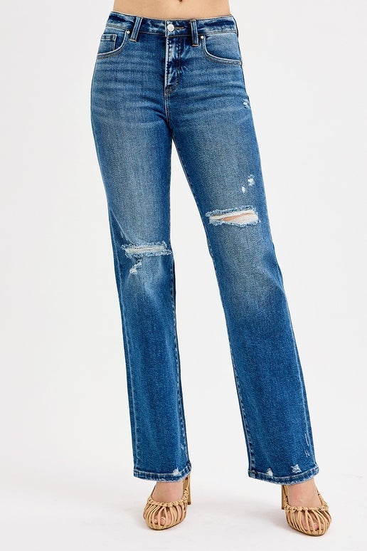 Curvy Kim Straight Leg Distressed Jeans