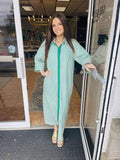 Green Striped Button Down Maxi