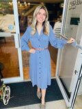 Wanda Washed Blue Button Dress