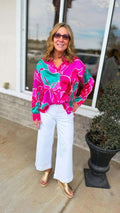Stephanie Abstract Pink Button Up Top