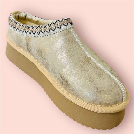 Pillow Talk Gold Suede Slip Ons