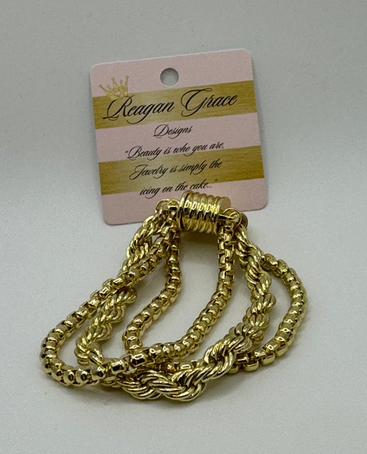 RG Triple Strand Gold Bead Chain Magnet Bracelet