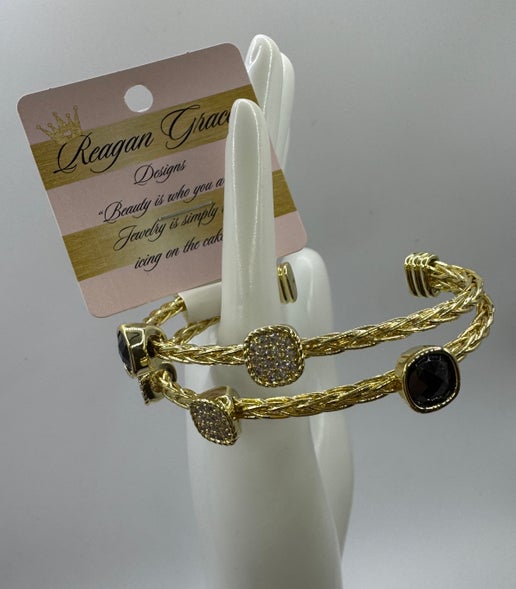 RG Crystal Cluster & Black Bracelet