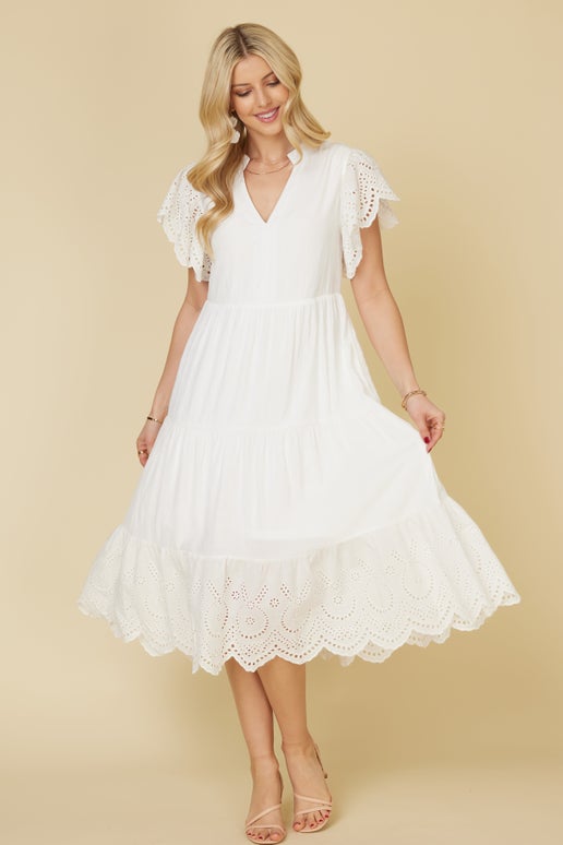Sasha Solid Eyelet Detail Midi Dress